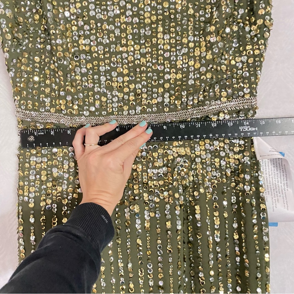 Mac Duggal NWT Sequined High Neck Sleeveless Column Gown Olive Green Sz 6 93603 - Picture 15 of 16